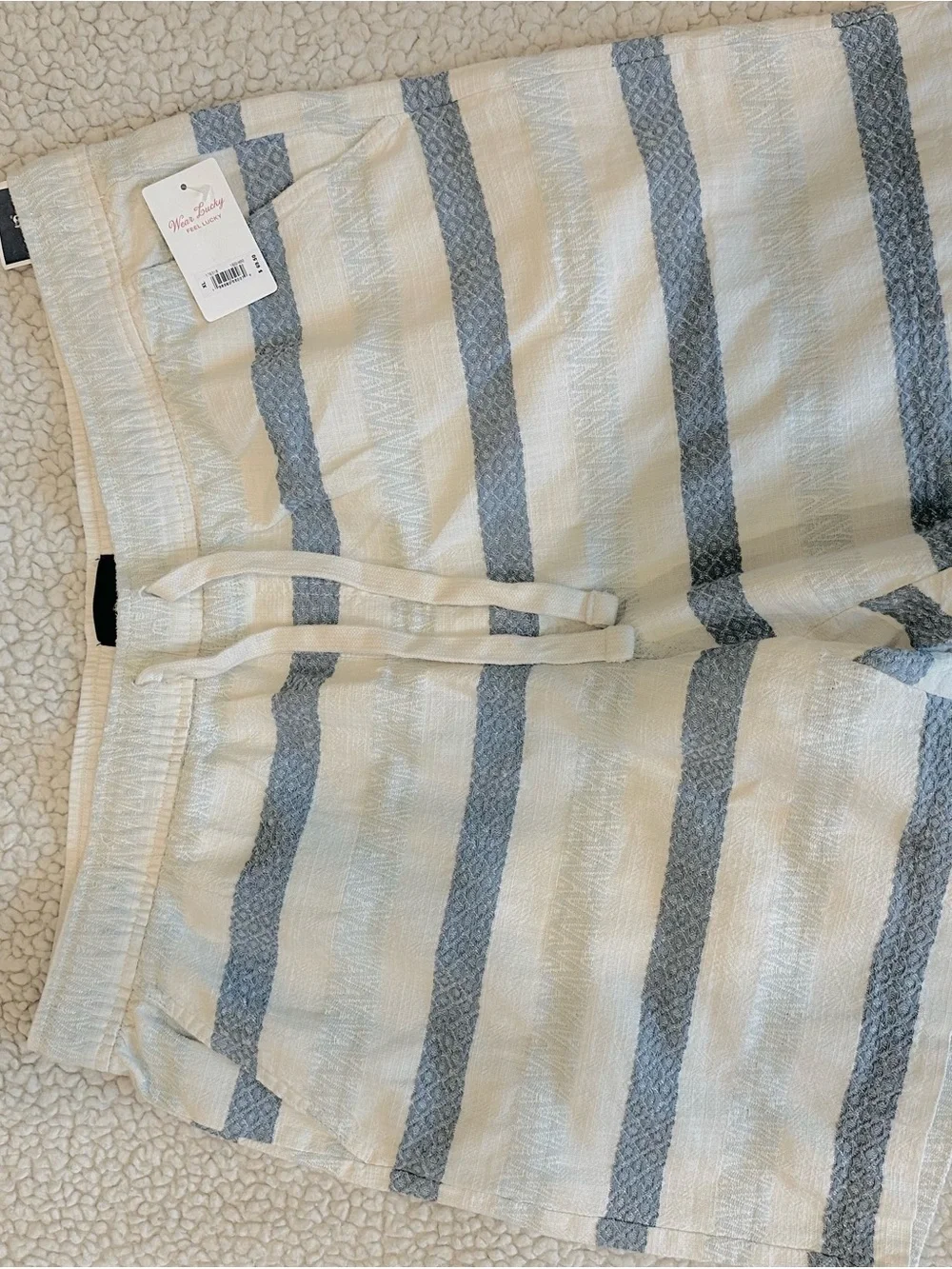 Lucky Brand Cream and Light Blue Striped Drawstring Athletic Shorts